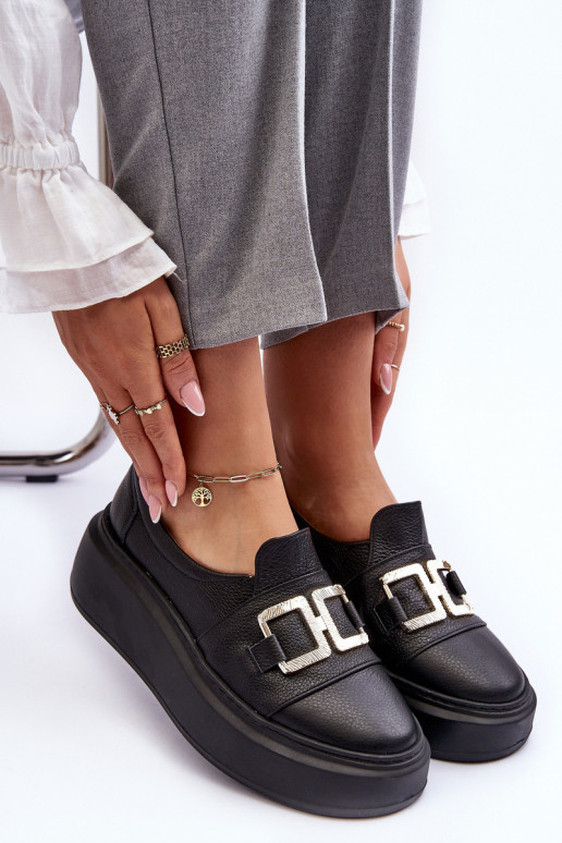 Kožené topánky Dámske s platformou čierna LeInski 3398/2 Kožené topánky Dámske s platformou čierna LeInski 3398/2