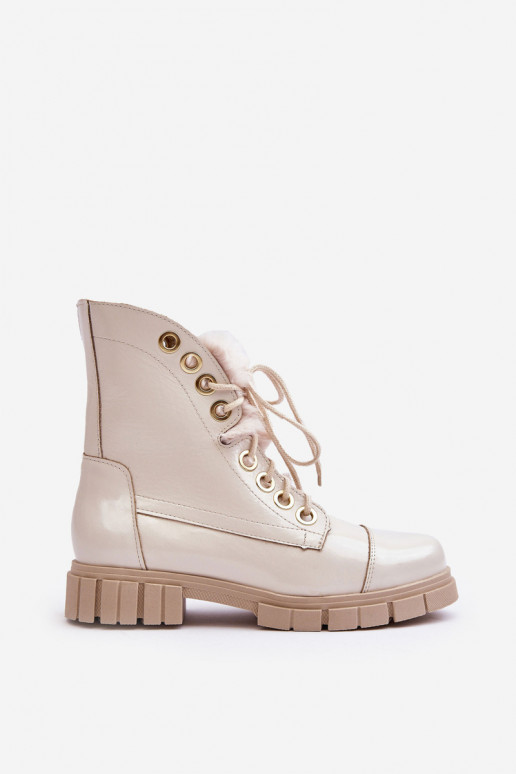 Kožené Dámske čižmy s kožušinou slonovina LeInski 3296 Kožené Dámske čižmy s kožušinou slonovina LeInski 3296