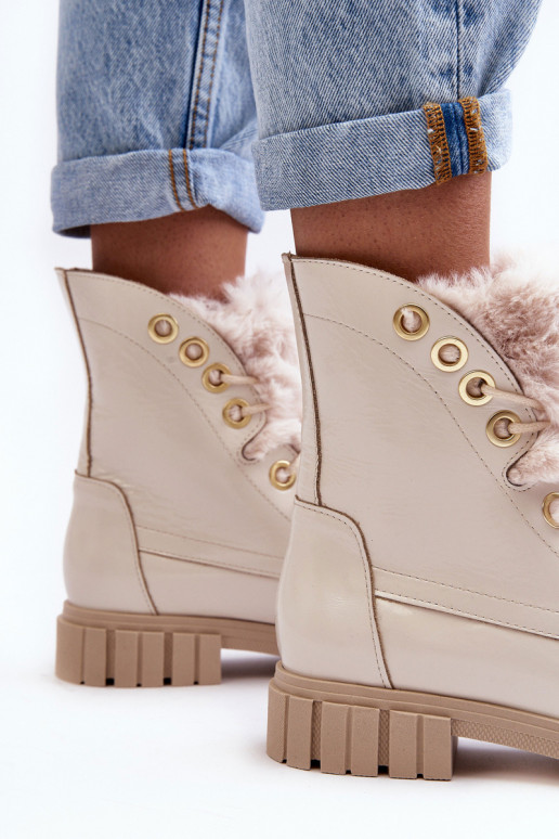 Kožené Dámske čižmy s kožušinou slonovina LeInski 3296 Kožené Dámske čižmy s kožušinou slonovina LeInski 3296