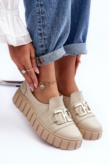 Kožené topánky Dámske s platformou béžová LeInski 3398