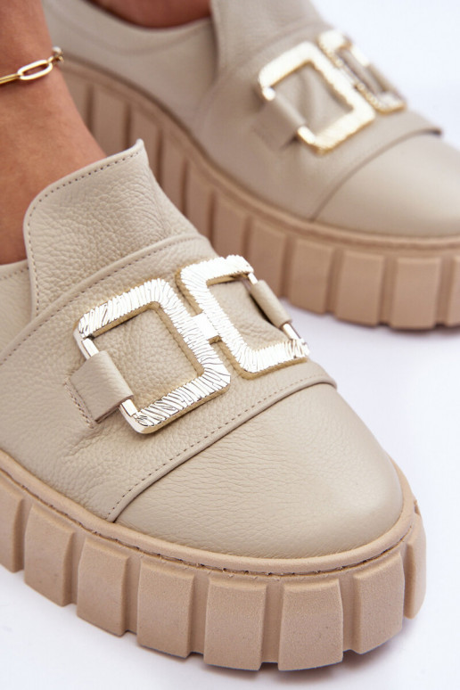 Kožené topánky Dámske s platformou béžová LeInski 3398 Kožené topánky Dámske s platformou béžová LeInski 3398