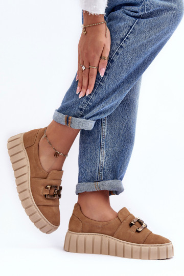 zo semišu topánky Dámske s platformou s ozdobami béžová LeInski 3398