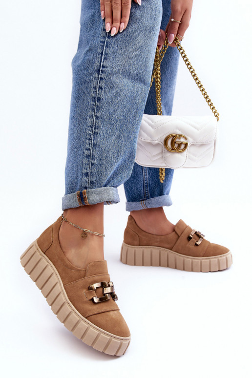 zo semišu topánky Dámske s platformou s ozdobami béžová LeInski 3398