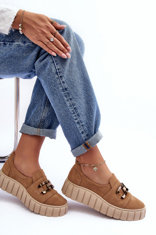 zo semišu topánky Dámske s platformou s ozdobami béžová LeInski 3398