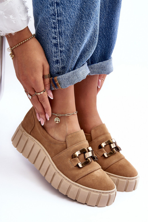 zo semišu topánky Dámske s platformou s ozdobami béžová LeInski 3398