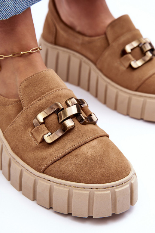 zo semišu topánky Dámske s platformou s ozdobami béžová LeInski 3398