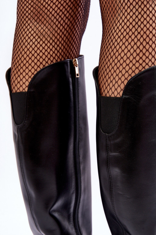 Dámske Kožené čižmy s podpätkami čierna LeInski 2928/B