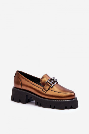 Dámske kožené mokasíny s ornamentami Laura Messi 2699 farby zlata 2