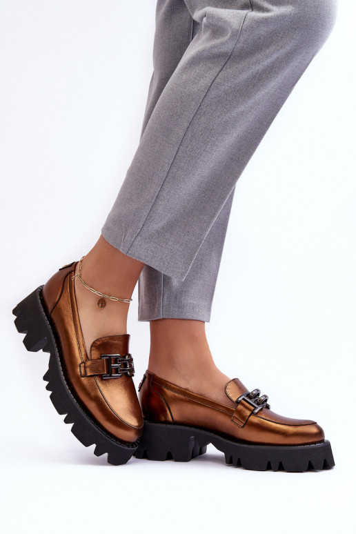 Dámske Kožené topánky Mokasíny s ozdobami Laura Messi 2699 zlatej farby Dámske Kožené topánky Mokasíny s ozdobami Laura Messi 2699 zlatej farby