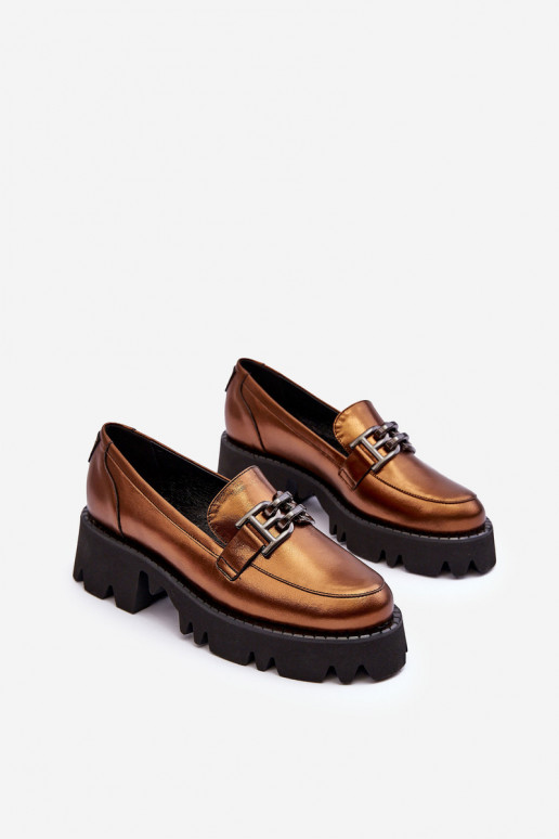 Dámske Kožené topánky Mokasíny s ozdobami Laura Messi 2699 zlatej farby Dámske Kožené topánky Mokasíny s ozdobami Laura Messi 2699 zlatej farby