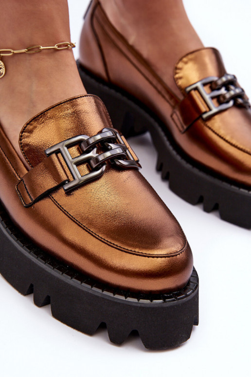 Dámske Kožené topánky Mokasíny s ozdobami Laura Messi 2699 zlatej farby Dámske Kožené topánky Mokasíny s ozdobami Laura Messi 2699 zlatej farby