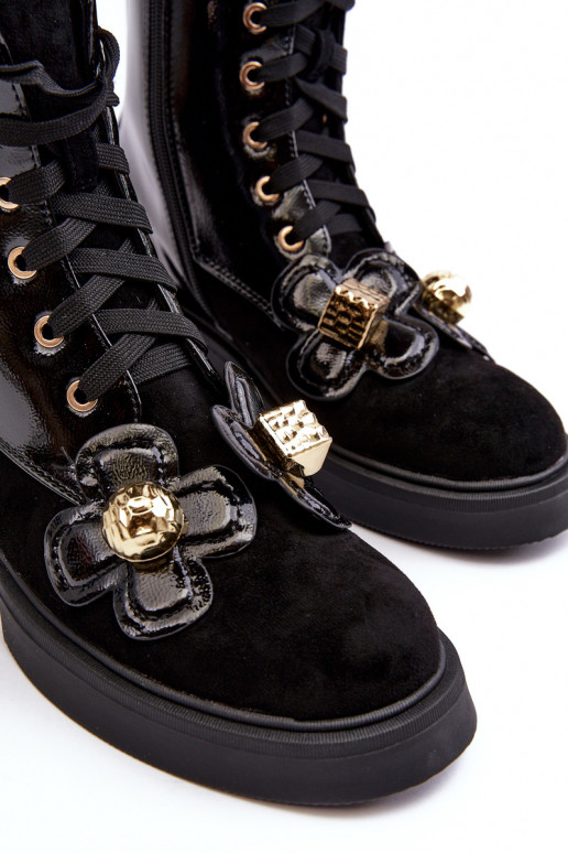 Módne Dámske Čižmy so zipsami s krásnymi detailmi D&A MR870-76 čierna