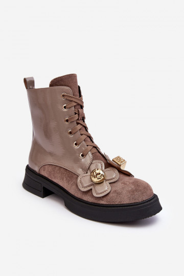 Módne Dámske Čižmy so zipsami s krásnymi detailmi D&A MR870-76 sivá-Hnedá farba 2