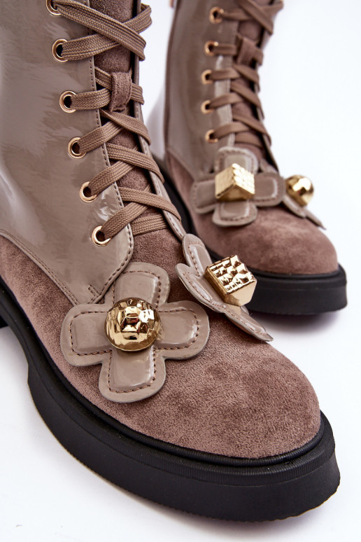 Módne Dámske Čižmy so zipsami s krásnymi detailmi D&A MR870-76 sivá-Hnedá farba Módne Dámske Čižmy so zipsami s krásnymi detailmi D&A MR870-76 sivá-Hnedá farba