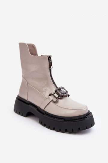 s lakovým efektom Dámske Čižmy so zipsami D&A MR870-94 sivá 2