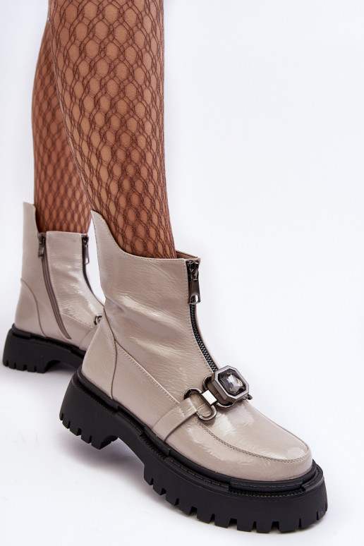 s lakovým efektom Dámske Čižmy so zipsami D&A MR870-94 sivá s lakovým efektom Dámske Čižmy so zipsami D&A MR870-94 sivá