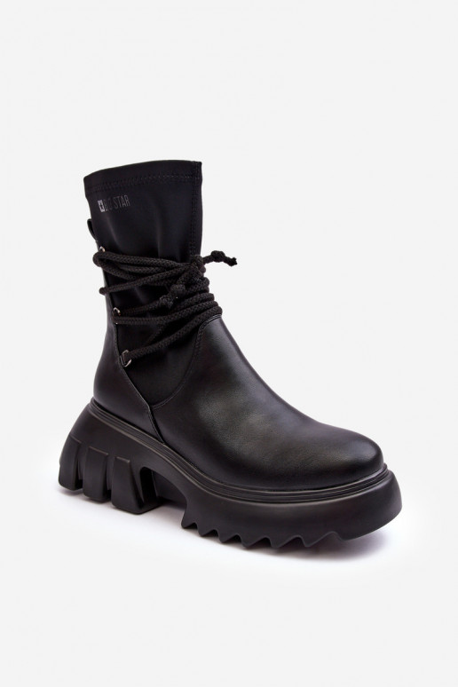 Čižmy s platformou so štýlovými detailmi čierna Big Star MM274590 Čižmy s platformou so štýlovými detailmi čierna Big Star MM274590