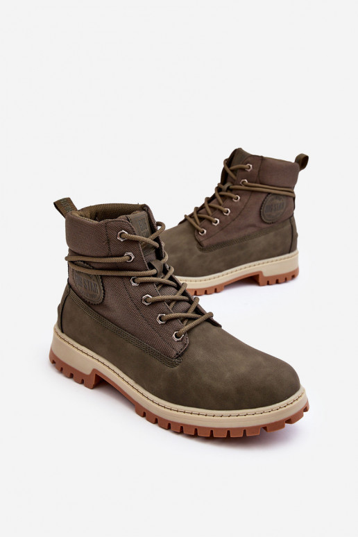 pánske Čižmy topánky Memory Foam khaki farby Big Star KK174205