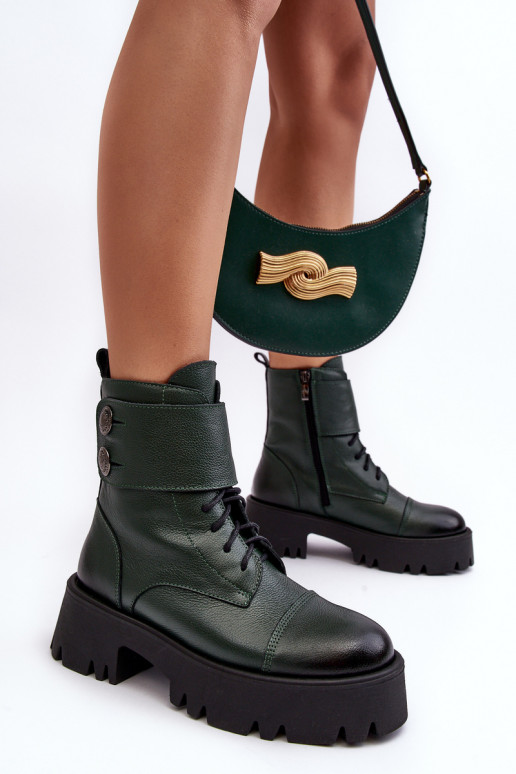 Kožené Vysoké jazdecké čižmy zelená farba Lemar Anceria Kožené Vysoké jazdecké čižmy zelená farba Lemar Anceria