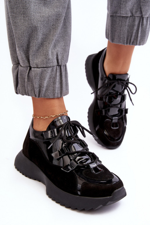 Kožené s lakovým efektom tenisky Dámske M01/2 Zazoo čierna Kožené s lakovým efektom tenisky Dámske M01/2 Zazoo čierna