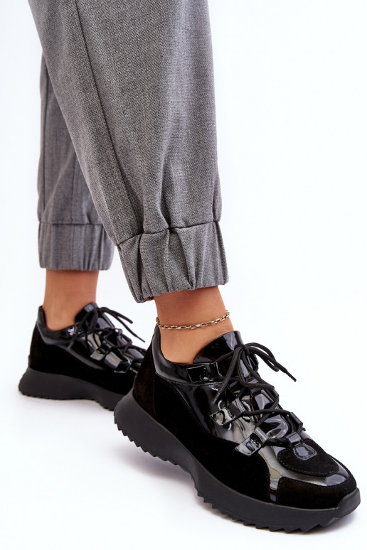 Kožené s lakovým efektom tenisky Dámske M01/2 Zazoo čierna Kožené s lakovým efektom tenisky Dámske M01/2 Zazoo čierna