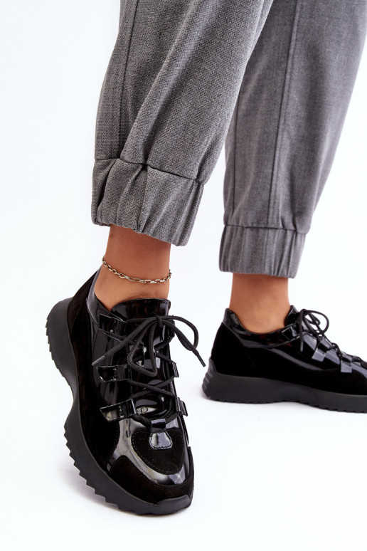 Kožené s lakovým efektom tenisky Dámske M01/2 Zazoo čierna Kožené s lakovým efektom tenisky Dámske M01/2 Zazoo čierna