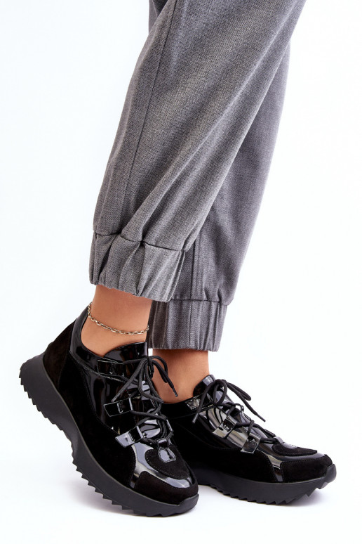 Kožené s lakovým efektom tenisky Dámske M01/2 Zazoo čierna Kožené s lakovým efektom tenisky Dámske M01/2 Zazoo čierna