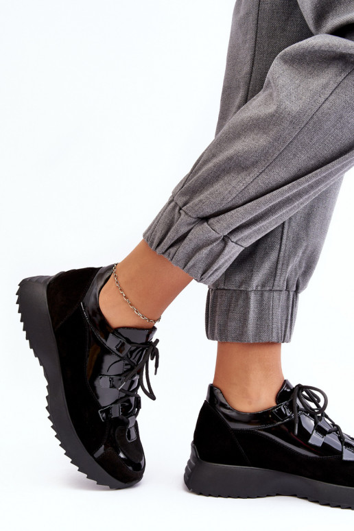 Kožené s lakovým efektom tenisky Dámske M01/2 Zazoo čierna Kožené s lakovým efektom tenisky Dámske M01/2 Zazoo čierna