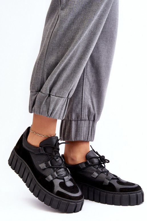 Dámske Kožené tenisky s platformou M01/1 Zazoo čierna