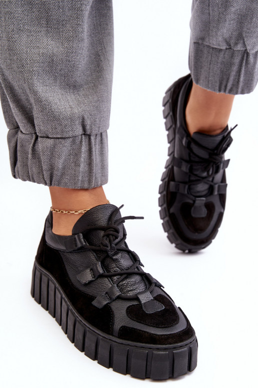 Dámske Kožené tenisky s platformou M01/1 Zazoo čierna