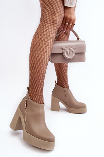 Dámske čižmy Zapnuté masívnom póle so zipsami 1755 Zazoo béžová