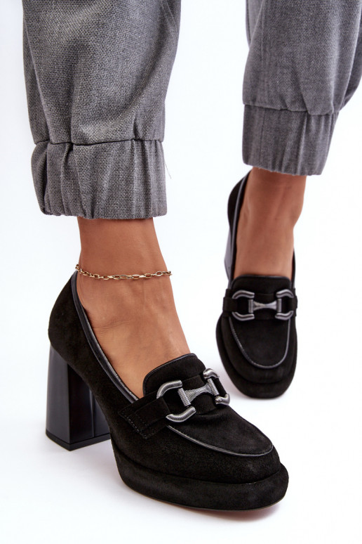 Kožené Topánky Zapnuté masívnom póle Laura Messi 2706 čierna