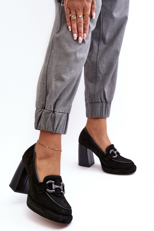 Kožené Topánky Zapnuté masívnom póle Laura Messi 2706 čierna