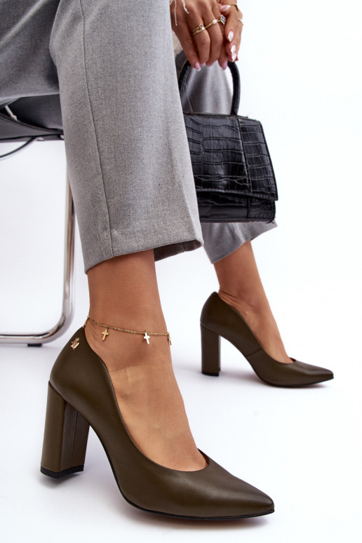 Kožené Topánky s podpätkami Laura Messi 2624/227 khaki farby Kožené Topánky s podpätkami Laura Messi 2624/227 khaki farby