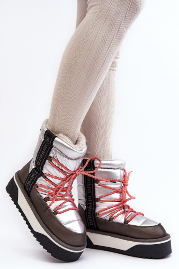 Snehule Dámske Zapnuté hrubej podrážke Vegetárian D.Franklin DFSH371006 strieborná farba 2