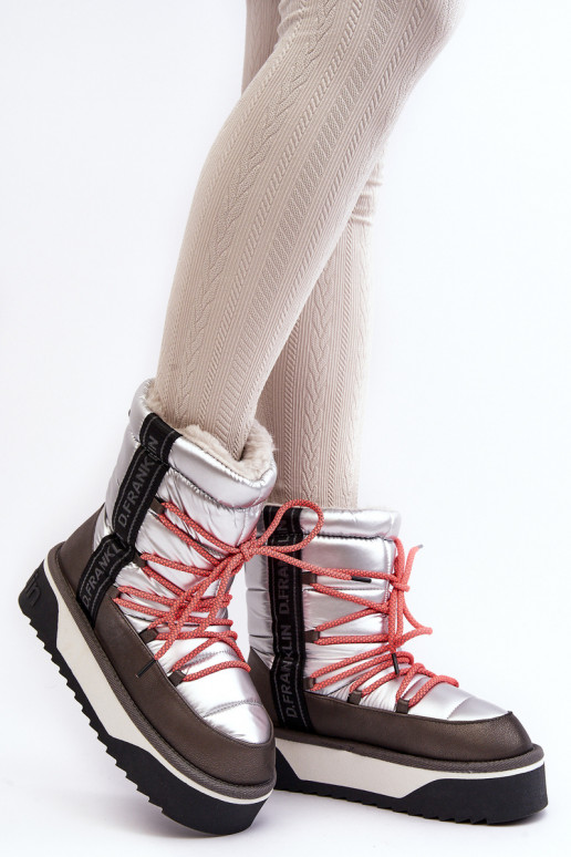 Snehule Dámske Zapnuté hrubej podrážke Vegetárian D.Franklin DFSH371006 strieborná farba Snehule Dámske Zapnuté hrubej podrážke Vegetárian D.Franklin DFSH371006 strieborná farba