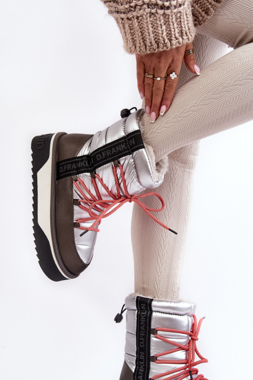 Snehule Dámske Zapnuté hrubej podrážke Vegetárian D.Franklin DFSH371006 strieborná farba Snehule Dámske Zapnuté hrubej podrážke Vegetárian D.Franklin DFSH371006 strieborná farba