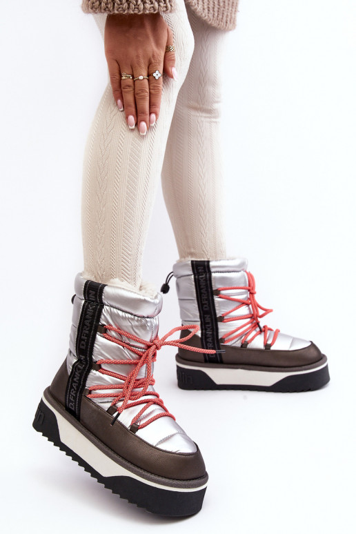 Snehule Dámske Zapnuté hrubej podrážke Vegetárian D.Franklin DFSH371006 strieborná farba Snehule Dámske Zapnuté hrubej podrážke Vegetárian D.Franklin DFSH371006 strieborná farba