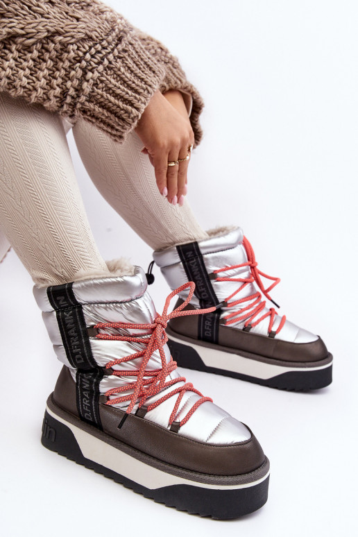 Snehule Dámske Zapnuté hrubej podrážke Vegetárian D.Franklin DFSH371006 strieborná farba Snehule Dámske Zapnuté hrubej podrážke Vegetárian D.Franklin DFSH371006 strieborná farba