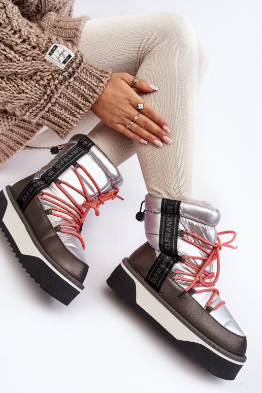 Snehule Dámske Zapnuté hrubej podrážke Vegetárian D.Franklin DFSH371006 strieborná farba Snehule Dámske Zapnuté hrubej podrážke Vegetárian D.Franklin DFSH371006 strieborná farba