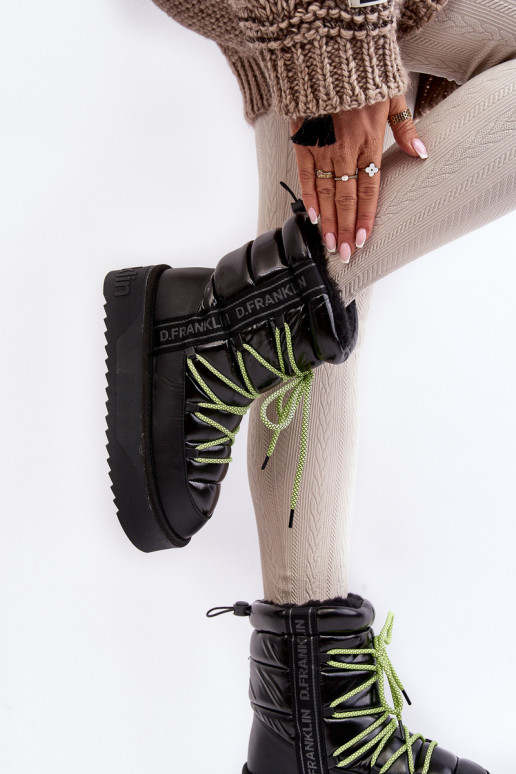 Snehule Dámske Zapnuté hrubej podrážke Vegetárian D.Franklin DFSH371007 čierna Snehule Dámske Zapnuté hrubej podrážke Vegetárian D.Franklin DFSH371007 čierna