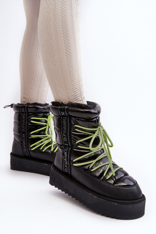 Snehule Dámske Zapnuté hrubej podrážke Vegetárian D.Franklin DFSH371007 čierna Snehule Dámske Zapnuté hrubej podrážke Vegetárian D.Franklin DFSH371007 čierna