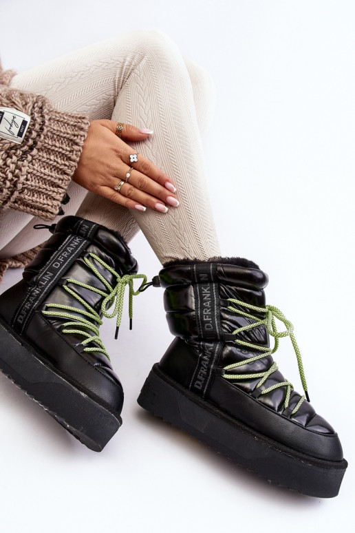 Snehule Dámske Zapnuté hrubej podrážke Vegetárian D.Franklin DFSH371007 čierna Snehule Dámske Zapnuté hrubej podrážke Vegetárian D.Franklin DFSH371007 čierna