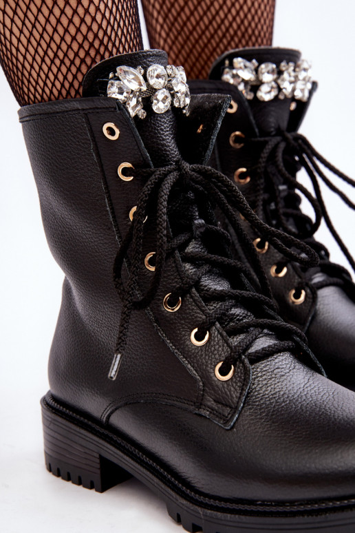 Kožené Dámske Pracovné členkové topánky s ozdobami Zazoo 1757 čierna Kožené Dámske Pracovné členkové topánky s ozdobami Zazoo 1757 čierna