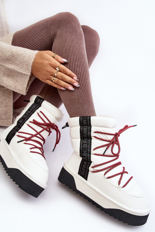 Snehule Dámske Zapnuté hrubej podrážke Vegetárian D.Franklin DFSH371007 biela farba Snehule Dámske Zapnuté hrubej podrážke Vegetárian D.Franklin DFSH371007 biela farba