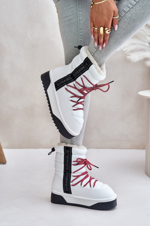 Snehule Dámske Zapnuté hrubej podrážke Vegetárian D.Franklin DFSH371007 biela farba Snehule Dámske Zapnuté hrubej podrážke Vegetárian D.Franklin DFSH371007 biela farba