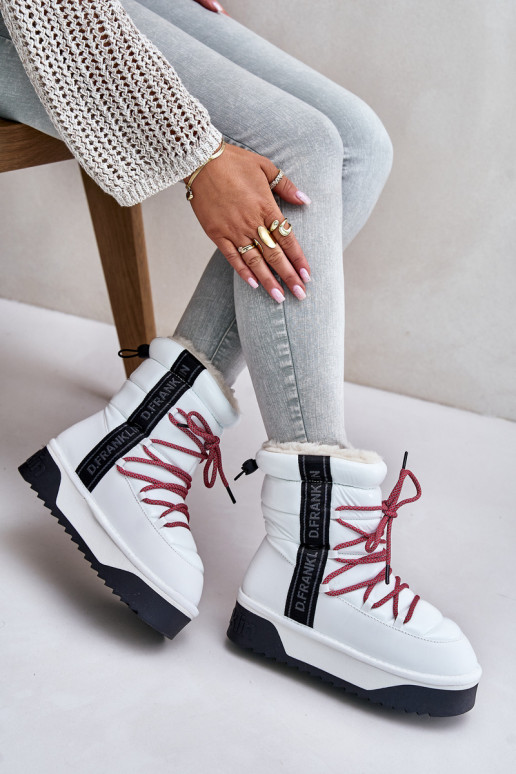 Snehule Dámske Zapnuté hrubej podrážke Vegetárian D.Franklin DFSH371007 biela farba Snehule Dámske Zapnuté hrubej podrážke Vegetárian D.Franklin DFSH371007 biela farba