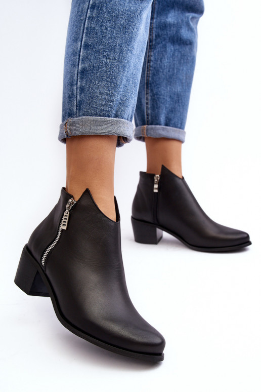 Kožené Dámske čižmy S nízkym zvrškom s podpätkami S posuvníkmi čierna Annaja Kožené Dámske čižmy S nízkym zvrškom s podpätkami S posuvníkmi čierna Annaja