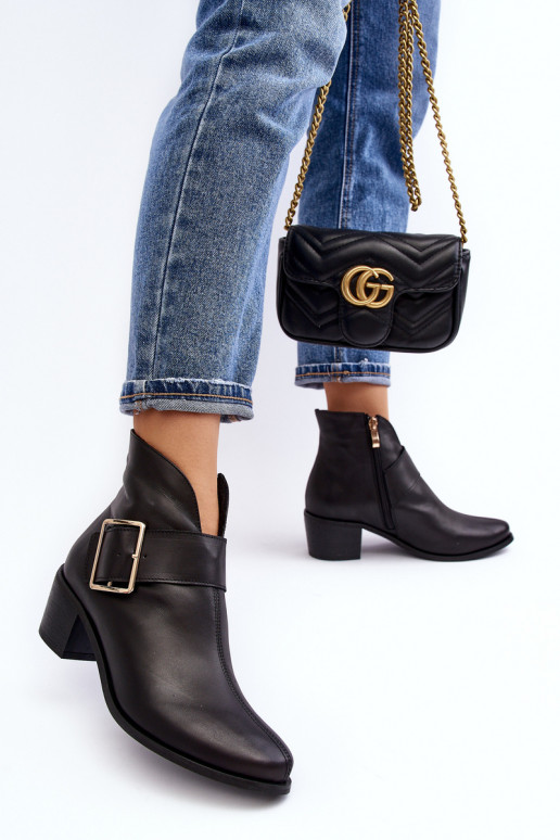 Kožené Dámske čižmy s nízkymi podpätkami s prackami čierna Liliane