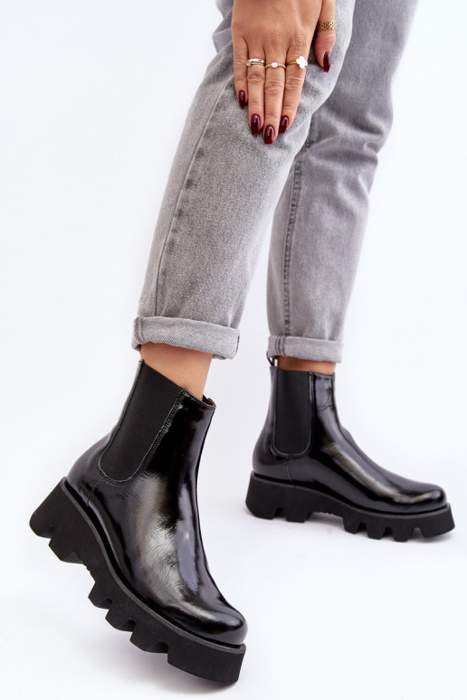 štýlové čižmy Dámske Kožené s trendovou masívnou podrážkou Laura Messi 2571 čierna